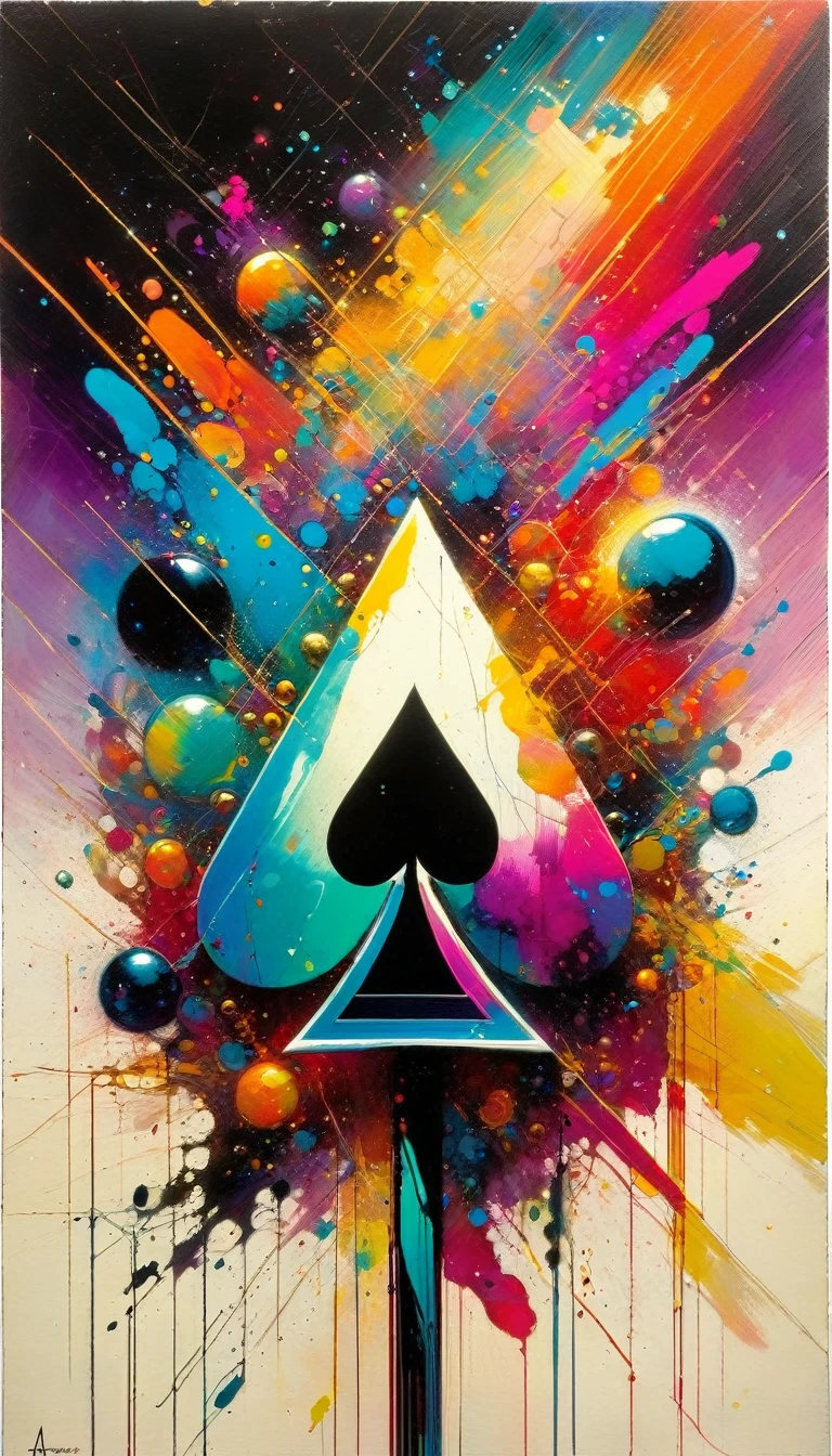 ace of clubs,  work inspired by Bill Sienkiewicz, vivid colors, intricate details, oil.
