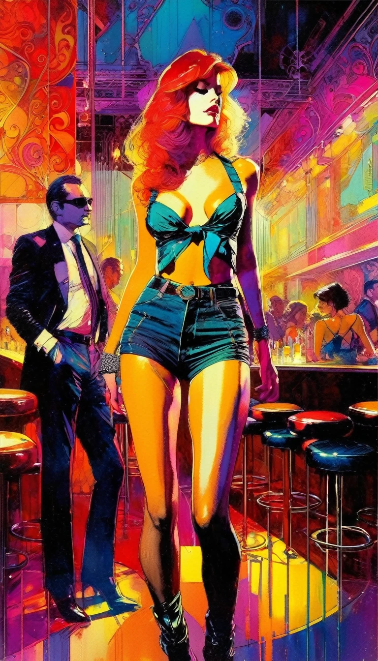 club, sexy, work inspired by Bill Sienkiewicz, vivid colors, intricate details, oil.