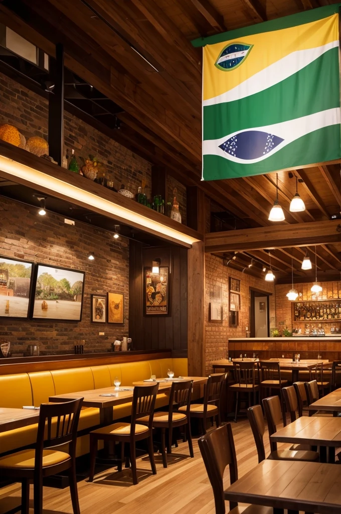 A restaurant inside that has the northern culture of Brazil as its theme, it is represented by pictures, decorations, etc