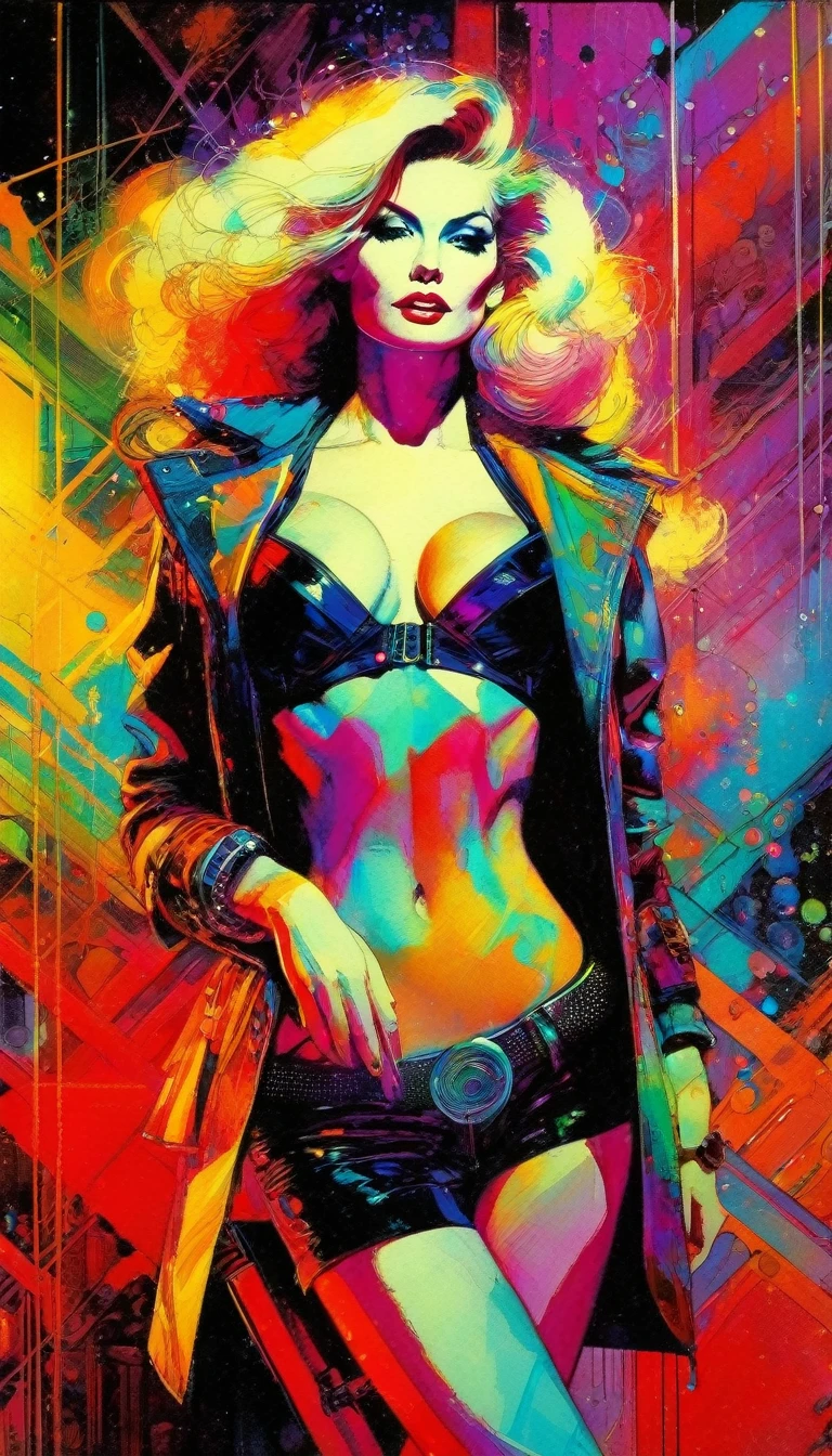 club, sexy, work inspired by Bill Sienkiewicz, vivid colors, intricate details, oil.