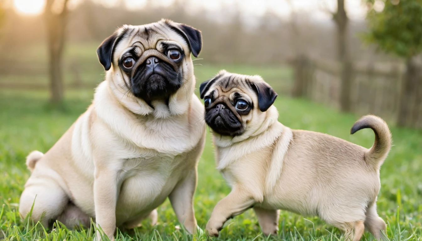 When it comes to interacting with children and other animals, Pugs also stand out. They generally get along very well with children, being patient and playful. Their docile and affectionate nature makes them ideal companions for children, who often find Pugs to be a loyal and protective friend. Furthermore, Pugs tend to be sociable with other pets. Whether it's another dog, a cat or even a rabbit, Pugs tend to get along and interact in a friendly way, which makes coexistence with other animals more harmonious and pleasant.