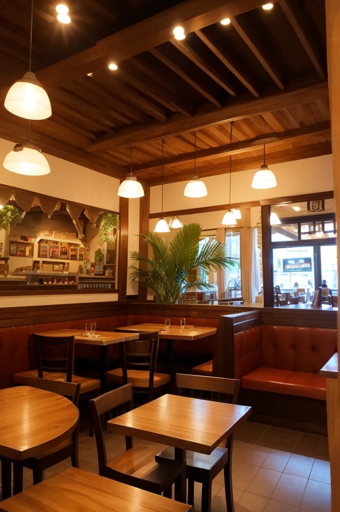 A restaurant inside that has the northern culture of Brazil as its theme, it is represented by pictures, decorations, etc