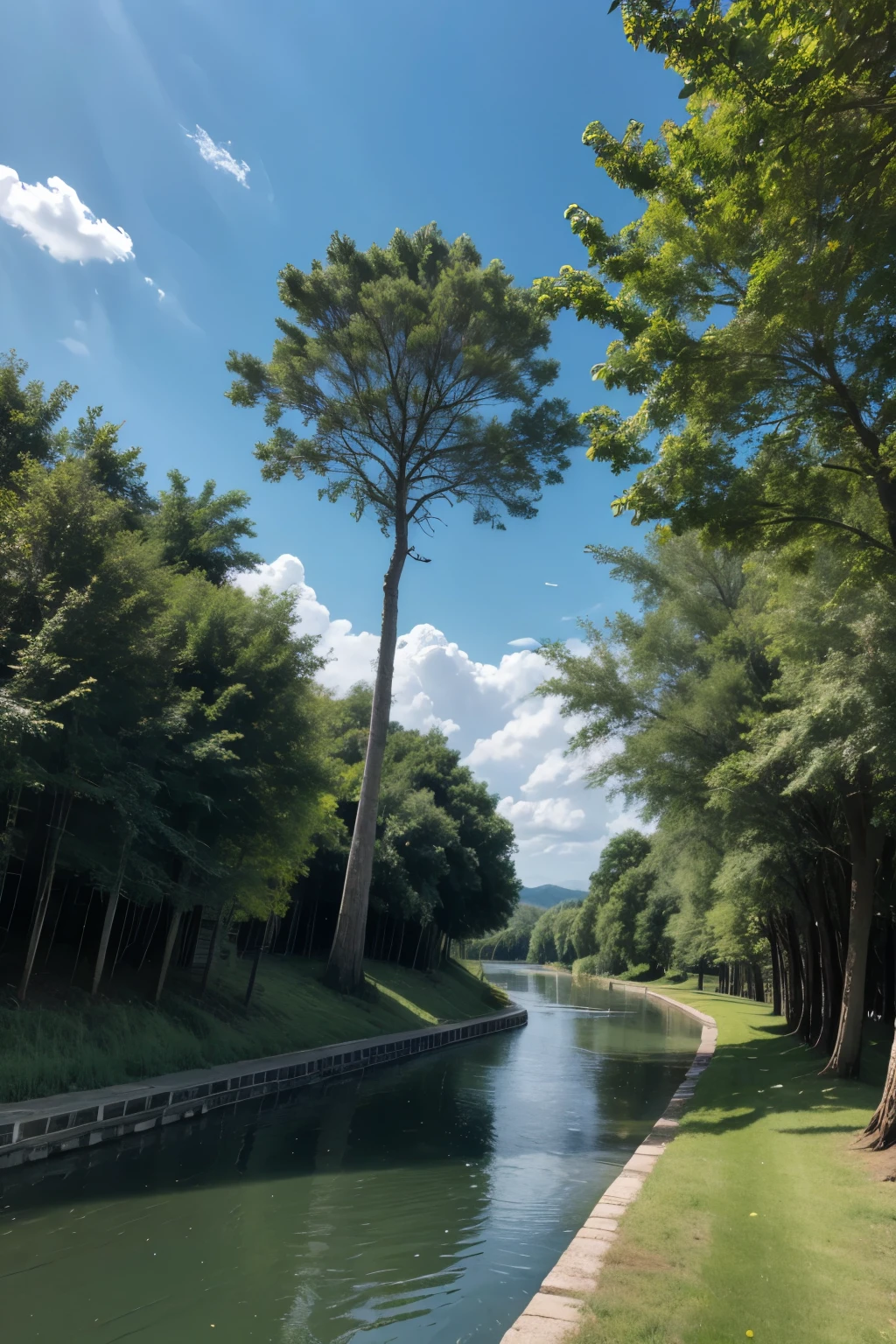 background sky tree and river