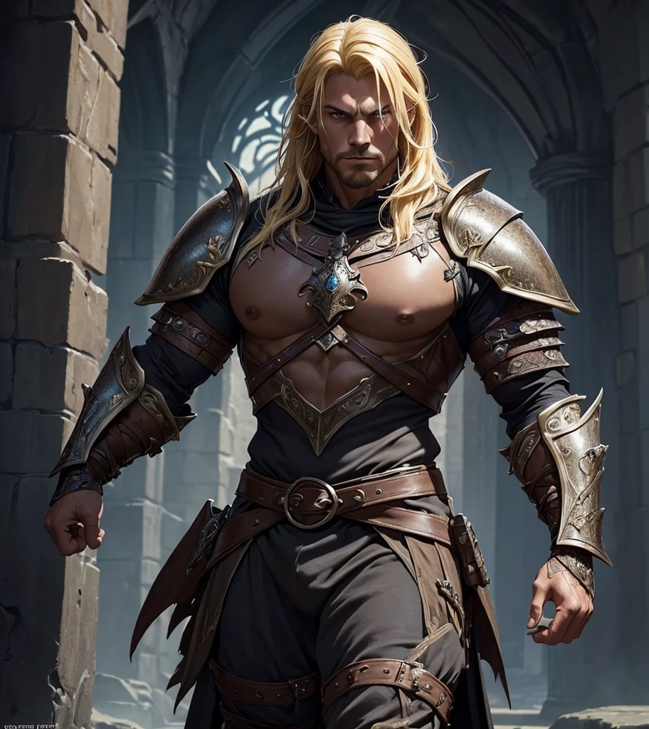 (((Solo character image.))) (((Generate a single character image.))) (((Dressed in medieval fantasy attire.))) (((Very sexy facial expression.))) (((Dressed in medieval fantasy attire.))) Art style by J Scott Campbell. Looks like a fierce, rugged male medieval fantasy gladiator. Looks very imposing and sinister. Looks like a stone cold killer. Looks like a powerful, muscular male gladiator for Dungeons & Dragons. Looks fierce, dangerous and deadly in a medieval fantasy setting. Looks darkly sexy and attractive. (((erotic and risque pose))), (((oiled body))), (((ideal male physique))), (((looks like a dark sexual fantasy))), (((luxurious and sexy blonde hair))), A single character portrait, fantasy art, fantasy attire, attractive, very sexy, muscular, powerful body, detailed muscles, youthful, (((sexy man in his early 20’s))), (((intense, serious stare))), powerful, dangerous, (((sexy armor))), revealing armor, gorgeous face, sexy mouth, Dungeons & Dragons character portrait, intricate details, ultra detailed, extremely detailed hands, ultra detailed clothes, combat ready pose, ultra detailed hands, epic masterpiece, ultra detailed, intricate details, hyperdetailed hands, award winning, fantasy art concept masterpiece, trending on Artstation, digital art, unreal engine, 8k, ultra HD, centered image
