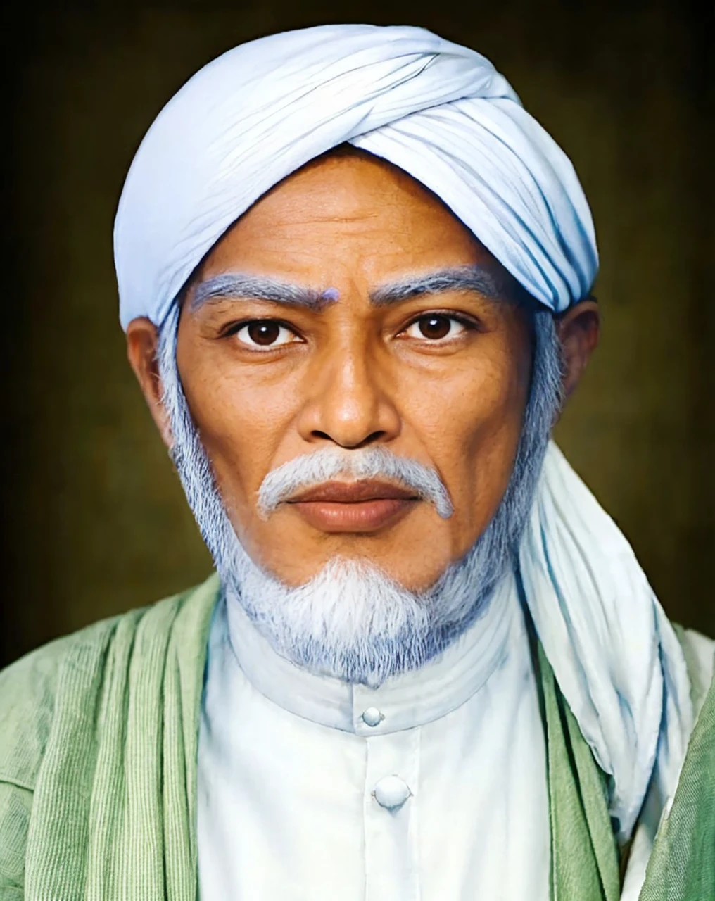 Muslim man, brown skin aged 50 years or over, wearing a shabby cloth robe, cloth turban. Hd realistic photos