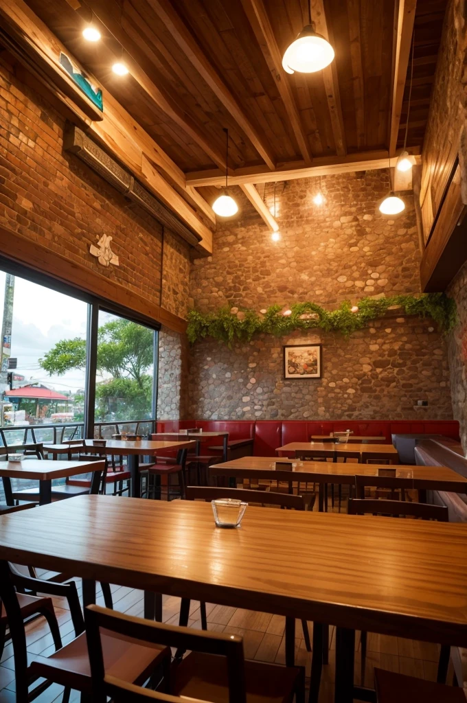 A restaurant inside that has the northern culture of Brazil as its theme, it is represented by pictures, decorations, etc