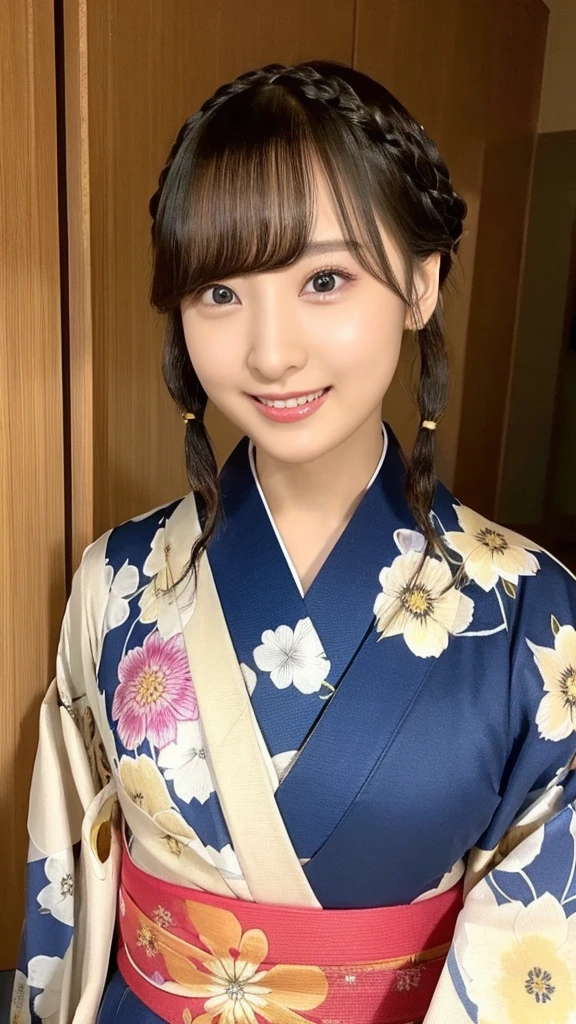 Blonde kimono beauty、Gorgeous floral patterned kimono、My cute girlfriend is a kimono model..、Brown eyes、Beautiful smile、He is short、Braiding、hair ornaments、Colorful and showy kimono、