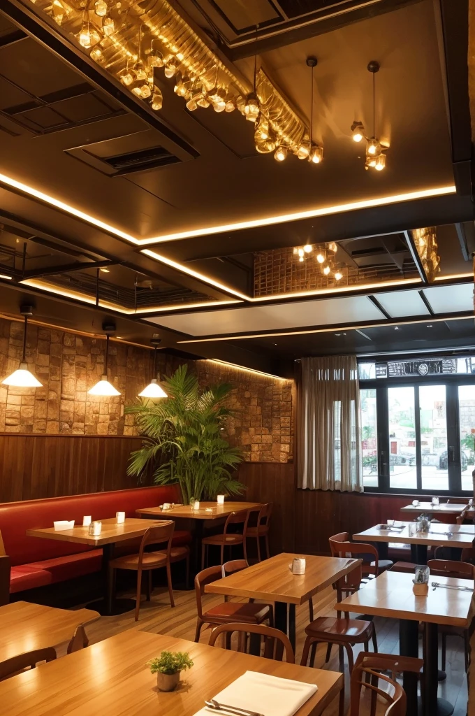 A restaurant inside that has the northern culture of Brazil as its theme, it is represented by pictures, decorations, etc