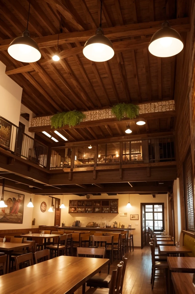 A restaurant inside that has the northern culture of Brazil as its theme, it is represented by pictures, decorations, etc