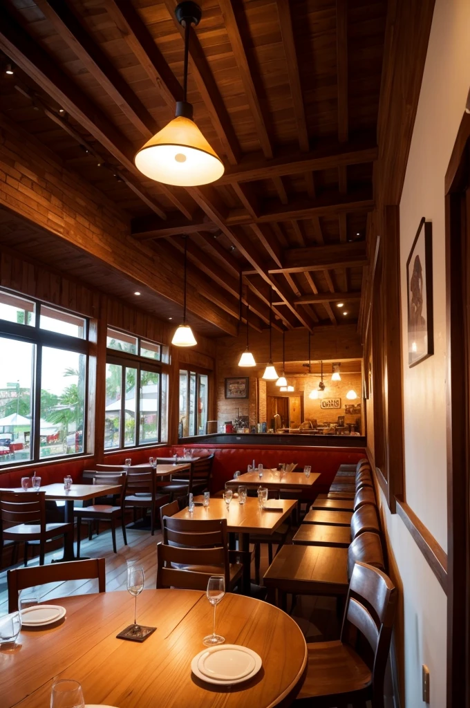 A restaurant inside that has the northern culture of Brazil as its theme, it is represented by pictures, decorations, etc