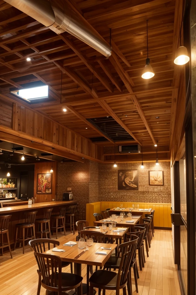 A restaurant inside that has the northern culture of Brazil as its theme, it is represented by pictures, decorations, etc