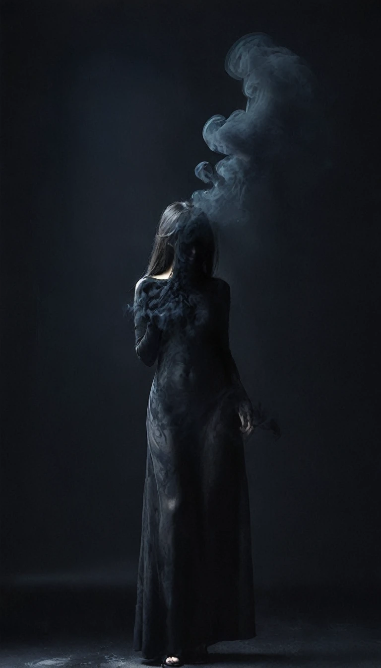 a girl made of  black smoke,dynamic vision,packed_darkness,black smoke,(1 girl:0.4),Vaguely a girl made of smoke..,