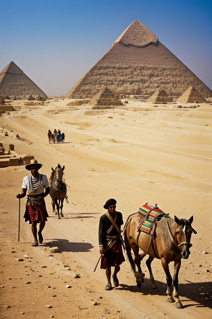 Man arriving to the pyramids of egypt 