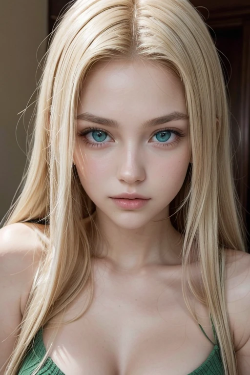 Beautiful girl with green eyes 1,70 tall slim body blonde hair.