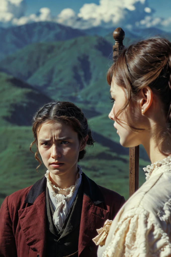 ((Best quality)), ((masterpiece)), (detailed), ((perfect face)), ((face focus)) "A mother and father, dressed in 19th-century attire, visibly angry at their son."