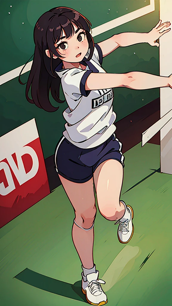 Asian lady in volleyball uniform full body standing 