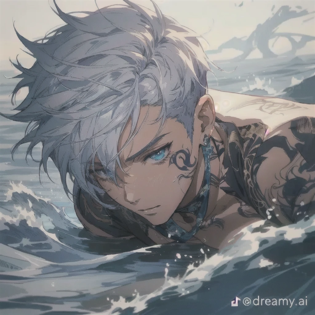 anime boy with tattoos on his chest laying in the water, clean detailed anime art, handsome guy in demon slayer art, trending on artstation pixiv, detailed digital anime art, detailed anime character art, trending anime art, clean detailed anime style, anime character; full body art, male anime character, digital anime illustration, male anime style, detailed anime art, anime illustration, stunning anime face portrait, in the style of guweiz,