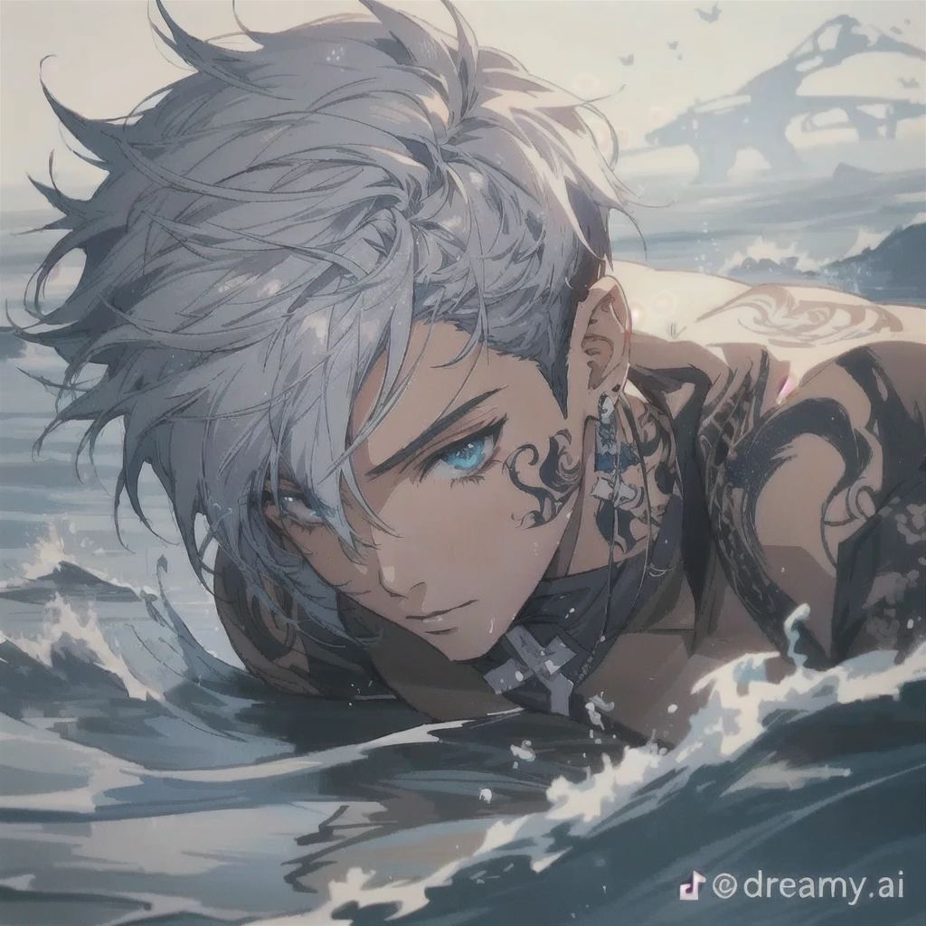 anime boy with tattoos on his chest laying in the water, clean detailed anime art, handsome guy in demon slayer art, trending on artstation pixiv, detailed digital anime art, detailed anime character art, trending anime art, clean detailed anime style, anime character; full body art, male anime character, digital anime illustration, male anime style, detailed anime art, anime illustration, stunning anime face portrait, in the style of guweiz,