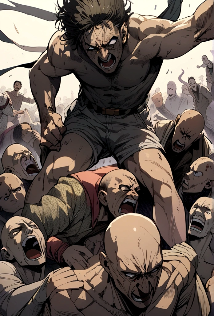 a beating man, struggle, Many characters