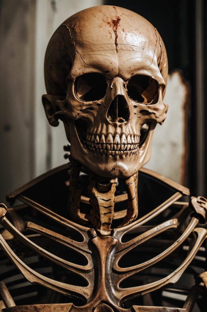 Horrible severely injured bloodied humanoid with melted skeletal face