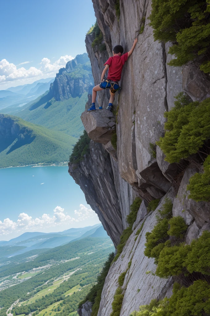 Draw a boy climbing a mountain