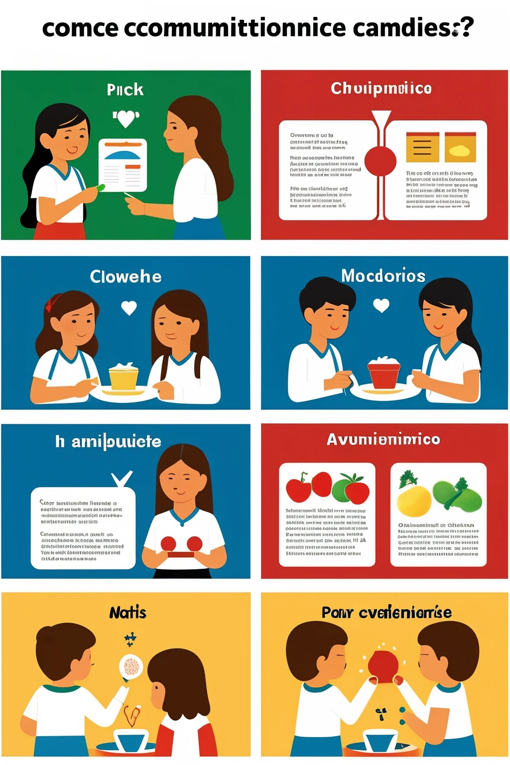 DIDACTIC SEQUENCE 1 ACTIVITIES Food Classification HOME:
Present images and real objects of food, y explicar la actividad en voz alta mientras se utiliza lengua de señas
DEVELOPMENT:
Encourage all students to participate in grading, promoting collaboration between deaf and non-deaf students.
CLOSING:
Promote inclusive communication, allowing students to use both speech and signs to discuss and classify foods. DIDACTIC SEQUENCE 2 ACTIVITIES Planting Seeds HOME:
Demonstrate the planting process using both verbal explanations and signs.
DEVELOPMENT:
Create pairs or mixed groups of deaf and non-deaf students to work together on the plantation.
CLOSING:
Encourage students to communicate and help each other during the activity, respecting different communication methods.
DIDACTIC SEQUENCE ACTIVITIES Mixed Group Discussion HOME:
Organize mixed groups and provide clear instructions both orally and in signs.
DEVELOPMENT:
Use cards with written and visual questions to guide discussion in groups.
CLOSING:
Promote an environment of respect and understanding, where all students feel comfortable sharing their thoughts.
animated children in Spanish