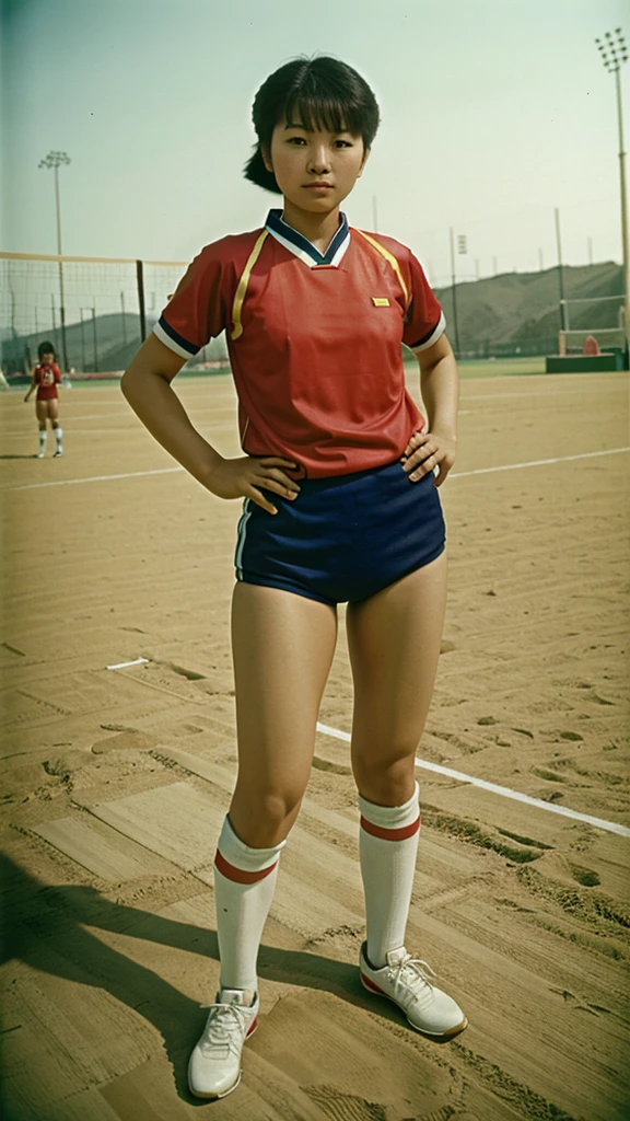 Chinese lady in volleyball uniform full body standing Kodachrome