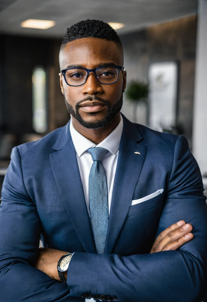 African american, a man wearing suit, inside his office, looking handsome