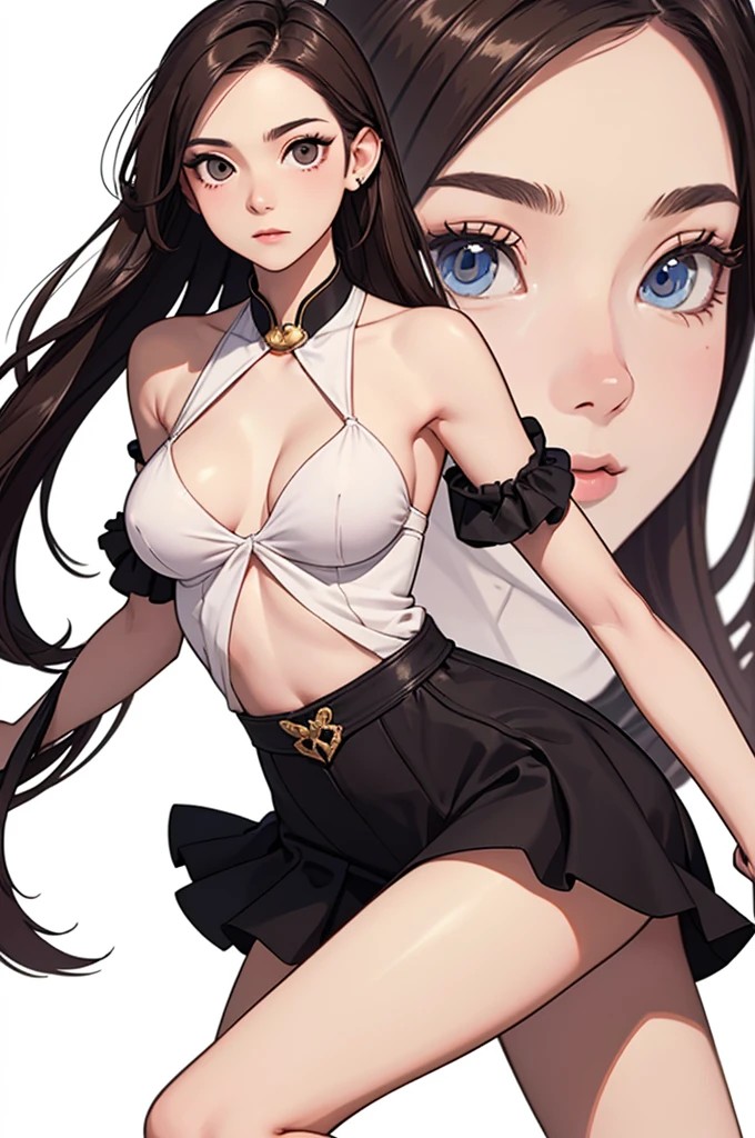 (((masterpiece, best quality, ultra highres, 1 girl, solo, no background))), super detailed skin and face and eyes and finger, beautiful japanese woman, small breasts:1.5, skinny, light brown hair, white background, very short hair, (an illustration of girl), Knee shot, Generate with illustrations, Various expressions, Various poses, Various Costumes, Please draw the entire character within the frame, ensuring that the head, arms, and legs are not cut off. The background should be simple, with the character positioned centrally, spread legs,