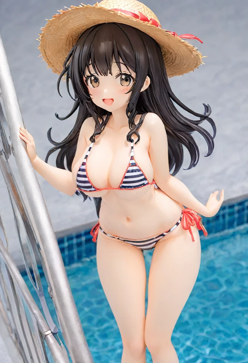 nsfw、BREAK Perfect Anatomy、Highest quality、(cute:1.1)、(cute)、(High resolution:1.2)、Unbelievably absurd:1.3、Incredible illustrations、(cuteイラスト:1.2)、(Beautiful background、Poolside)(1 girl) 、solo)、(10th Generation、JK、 face、Small breasts:1.2)、slender、、、、Eye highlights、embarrassed、Black Hair, Long Hair, Cute Hips, Straw hat、Striped swimsuit、Sandals), finger to mouth、(skirt lift,upskirt,from behind),cum in pussy、(tooth:0.6)、Cheeky 、Eye highlights、A confident smile、(Rear insertion position, Sex preparation:1.2),Appealing pussy, (Turn around and put your hands on the wall), Inside the pussy, Vagina、Bend、
