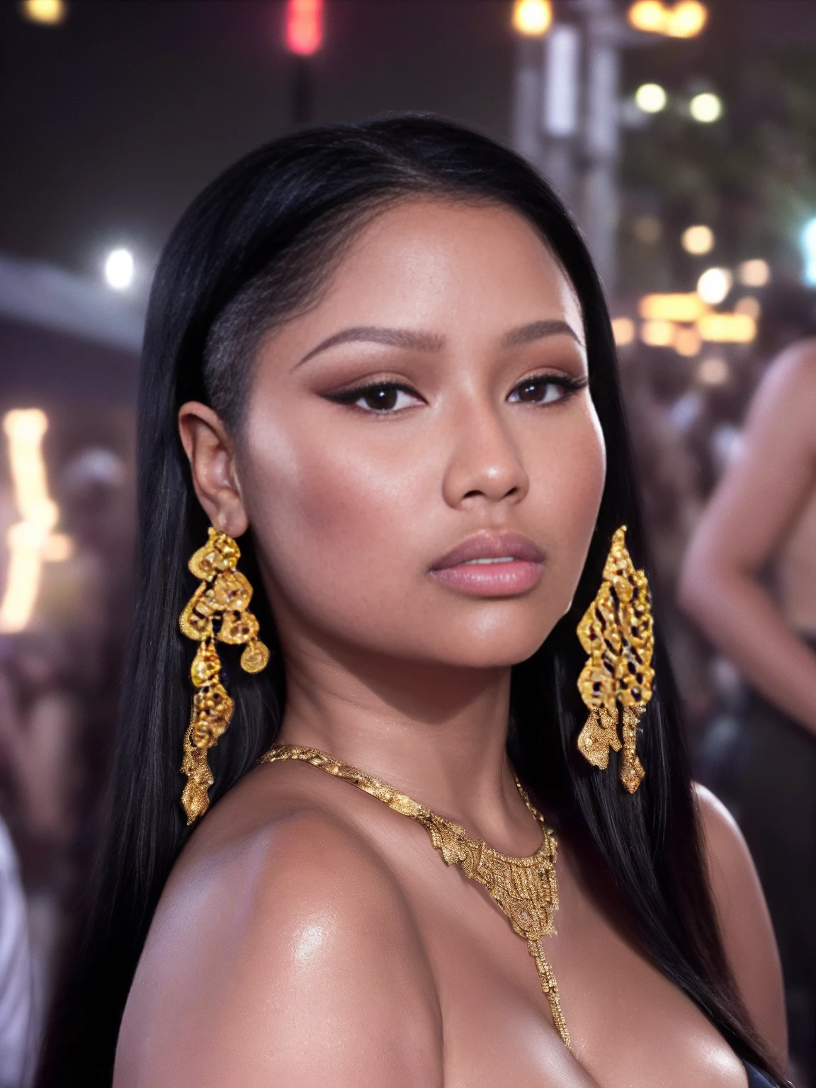 ((THE GIRL IS NICKI MINAJ 1.5)), ((NSFW 1.3, PORN 1.3, NAKED 1.3, EXPOSED VAGINA 1.2, EXPOSED BREASTS 1.2)), ((Nicki Minaj is a famous rapper 1.2, lots of bling 1.2 1.2, lots of jewelry 1.2, holding lots of dollar bills 1.2, gold chain necklace 1.2, designer cap full of jewels 1.2)), ((FULL BODY SHOT 1.3)), ((20 year old girl 1.2, naughty seductive smile 1.2)), ((beautiful light brown woman 1.2, short shoulder length hair 1.2, short and curvy girl 1.2, very curvy body 1.2, voluptuous 1.2)), ((big breasts 1.2, very wide hips 1.2, curvy figure 1.2, extremely alluring figure 1.2)), ((perfect cleavage 1.2, perfect ass 1.2, perfect feminine body 1.2, perfect curvy proportions 1.2)), (masterpiece, best quality:1.2), 1girl, solo, (best quality,4k,8k,high resolution,masterpiece:1.2), realistic (1.37) girl, ((hyper realistic 1.2)), ((highly detailed face 1.2, Detailed facial features 1.2)), ((showing her ass to the viewer 1.2, twerking 1.2, dynamic action pose 1.2))), ((club 1.2, dance floor in a night club 1.2, disco lights 1.2, surrounded by dancing people 1.2))