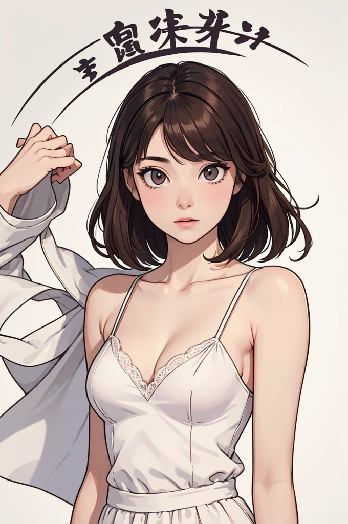 (((masterpiece, best quality, ultra highres, 1 girl, solo, no background))), super detailed skin and face and eyes and finger, beautiful japanese woman, small breasts:1.5, skinny, light brown hair, white background, very short hair, (an illustration of girl), Knee shot, Generate with illustrations, Various expressions, Various poses, Various Costumes, Please draw the entire character within the frame, ensuring that the head, arms, and legs are not cut off. The background should be simple, with the character positioned centrally,