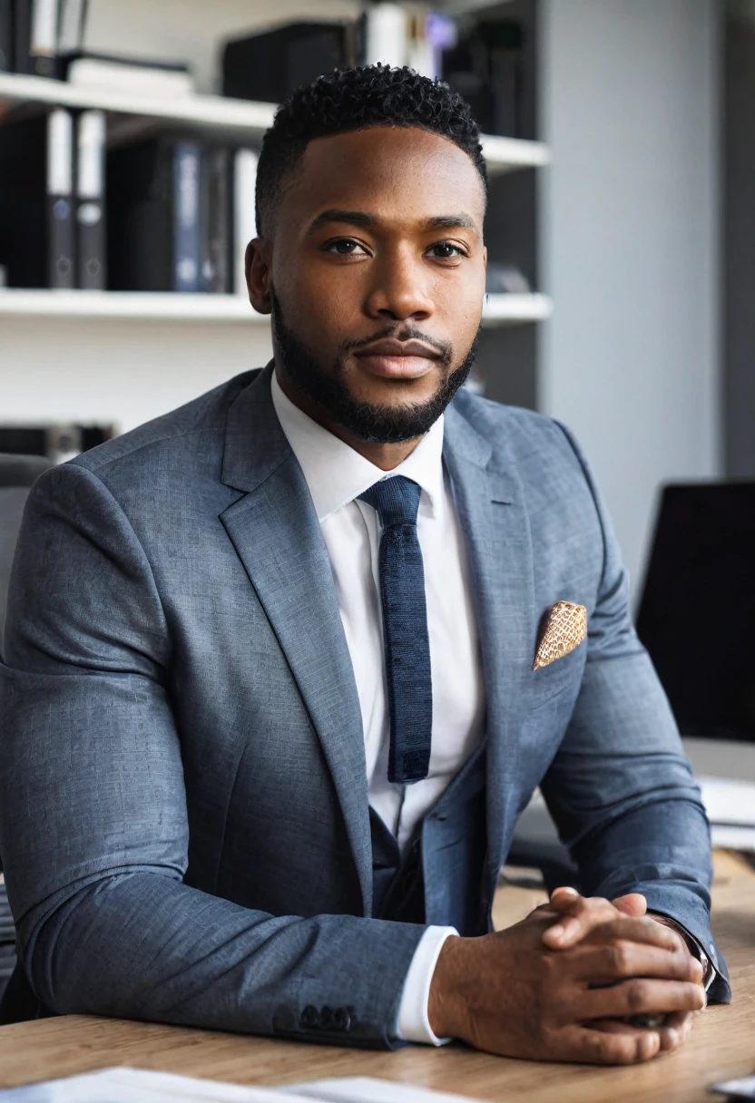 African american, a man wearing suit, inside his office, looking handsome, youung face