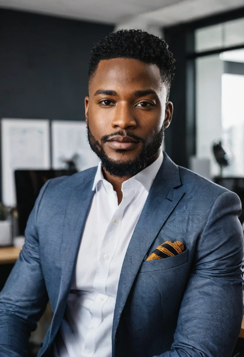African american, a man wearing suit, inside his office, looking handsome, youung face