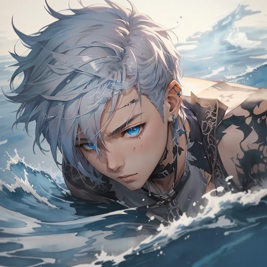 anime, anime boy, water, water, watercolor, watercolor, watercolor, watercolor, watercolor, watercolor, watercolor, watercolor, handsome guy in demon slayer art, clean detailed anime art, detailed anime character art, detailed digital anime art, male anime character, wallpaper anime blue water, male anime style, anime boy, trending anime art, trending on artstation pixiv, in the style of guweiz