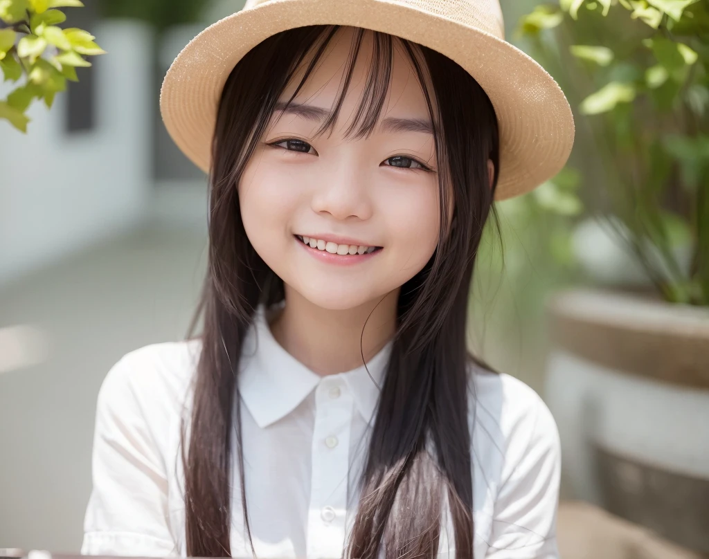 a close up of a woman with a white shirt and a smile, young cute wan asian face, With long hair, girl cute-fine-face, chiho, the face of a beautiful Japanese girl, photo taken with sony a7r, Japanese Models, The artist looks Yokoyama, Beautiful young Korean woman, Gorgeous young Korean woman