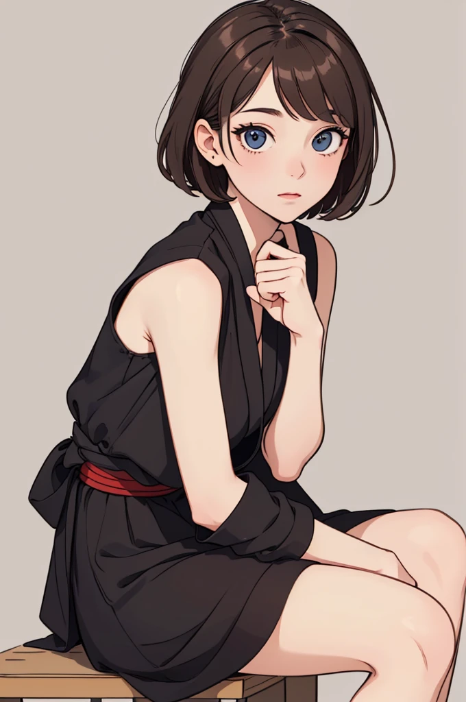 (((masterpiece, best quality, ultra highres, 1 girl, solo, no background))), super detailed skin and face and eyes and finger, beautiful japanese woman, small breasts:1.5, skinny, light brown hair, white background, very short hair, (an illustration of girl), Knee shot, Generate with illustrations, Various expressions, Various poses, Various Costumes, Please draw the entire character within the frame, ensuring that the head, arms, and legs are not cut off. The background should be simple, with the character positioned centrally, 