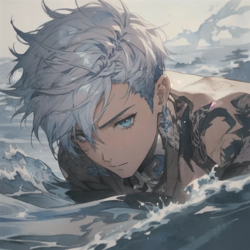 anime, anime boy, water, water, watercolor, watercolor, watercolor, watercolor, watercolor, watercolor, watercolor, watercolor, handsome guy in demon slayer art, clean detailed anime art, detailed anime character art, detailed digital anime art, male anime character, wallpaper anime blue water, male anime style, anime boy, trending anime art, trending on artstation pixiv, in the style of guweiz