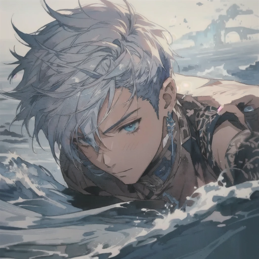 anime, anime boy, water, water, watercolor, watercolor, watercolor, watercolor, watercolor, watercolor, watercolor, watercolor, handsome guy in demon slayer art, clean detailed anime art, detailed anime character art, detailed digital anime art, male anime character, wallpaper anime blue water, male anime style, anime boy, trending anime art, trending on artstation pixiv, in the style of guweiz