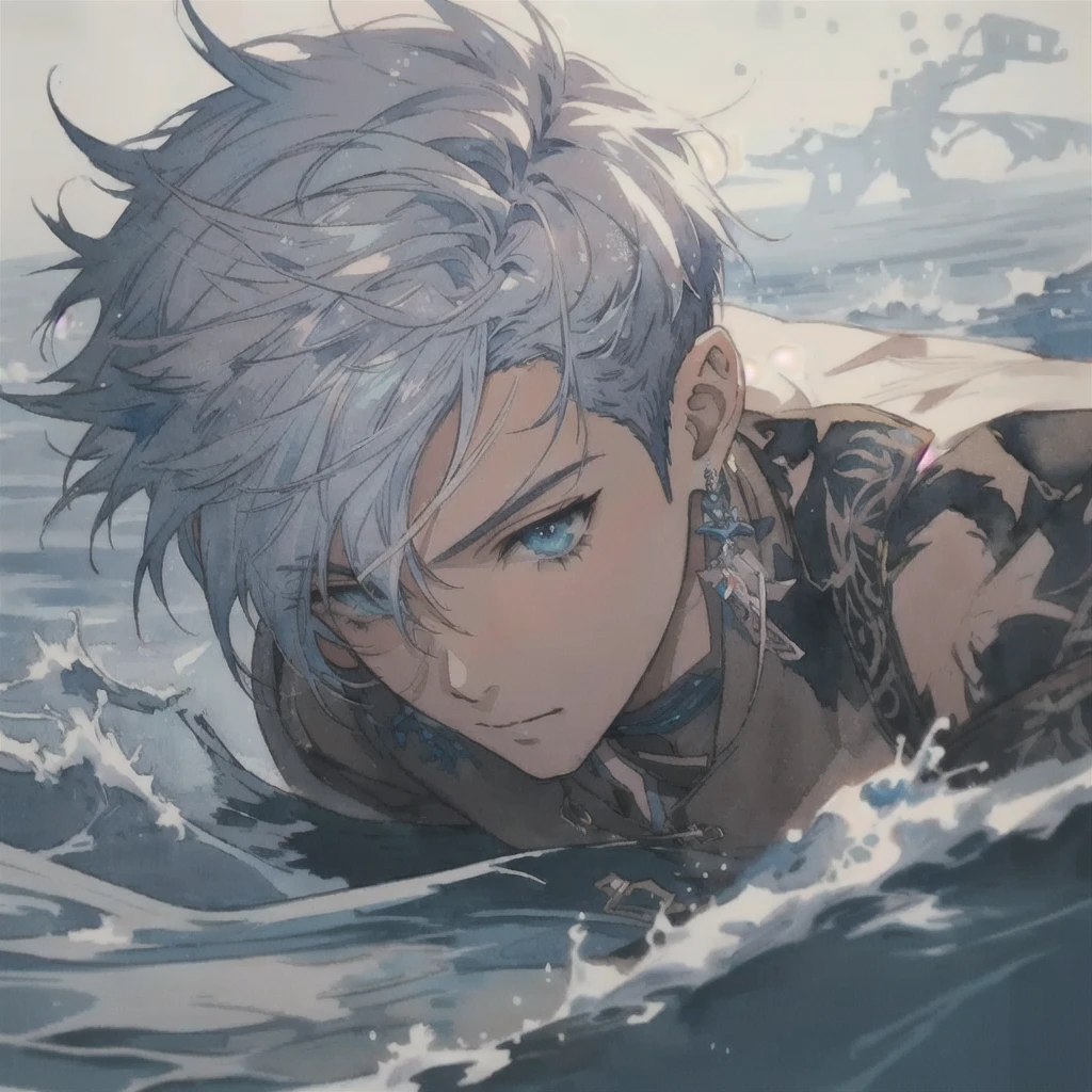 anime, anime boy, water, water, watercolor, watercolor, watercolor, watercolor, watercolor, watercolor, watercolor, watercolor, handsome guy in demon slayer art, clean detailed anime art, detailed anime character art, detailed digital anime art, male anime character, wallpaper anime blue water, male anime style, anime boy, trending anime art, trending on artstation pixiv, in the style of guweiz