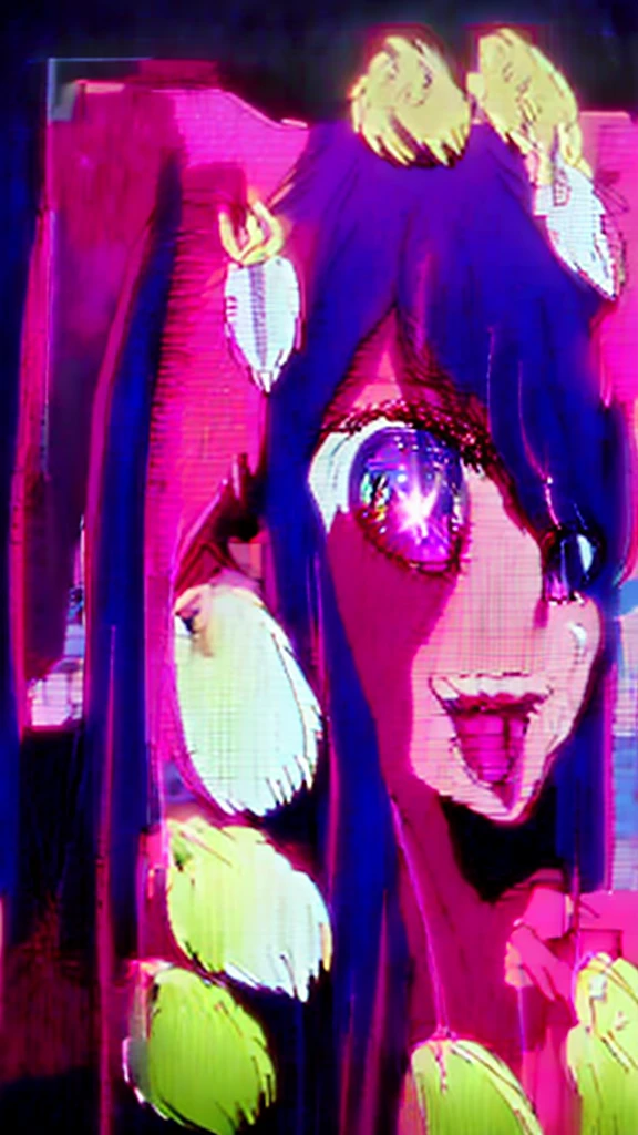 masterpiece、ighly detailed、top-quality、(1 girl in:1.2)、purple color hair、pink dress、big eye、a closeup、A smile、8K、Ai Hoshino、Live performance venue、Live Backgrounds、(((anime styled)))、