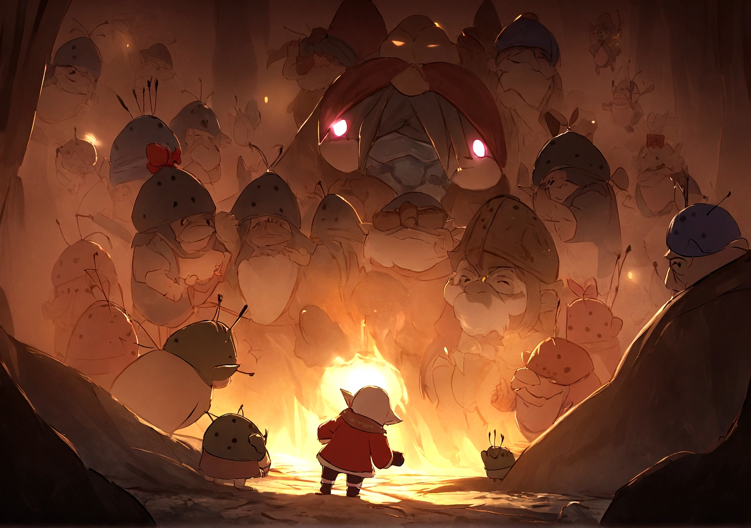 a cute gnome confronts some anthropomorphic cockroaches, animate films anime studio, madhouse anime studio, fastidious detail, intimate lighting, expressionist lighting#League Of Legends