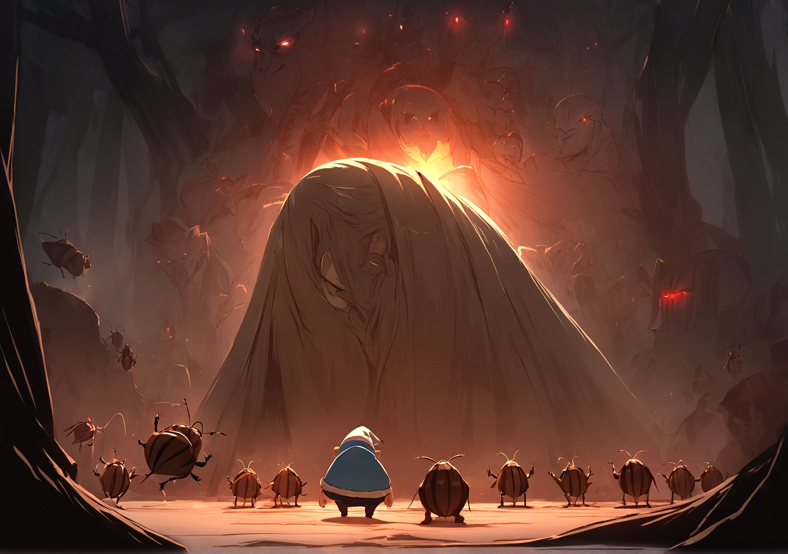 a cute gnome confronts some anthropomorphic cockroaches, animate films anime studio, madhouse anime studio, fastidious detail, intimate lighting, expressionist lighting#League Of Legends
