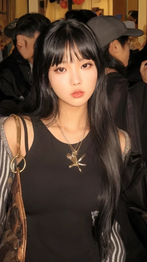 Asian, korean, voluminous breasts, fleshy lips, Bblack hair
