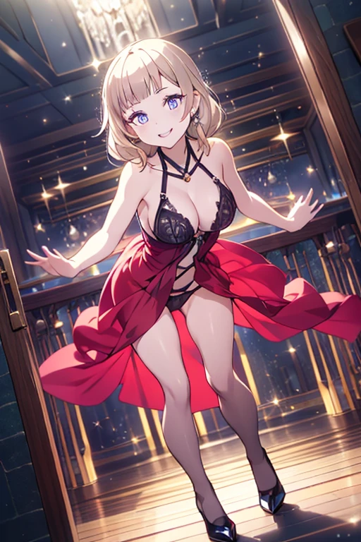 (dynamic angle:1.3, front view:1.1, breast focus:1.3, from below:1.2), (dynamic posing:1.5, sexy posing:1.2, leaning forward), (seductive smiling:1.3),(*K) HD, highest quality, WorKs of masters, High resolution, spread pussy, panties shot,1 girl, small nose,(with sparkling eyes and a contagious smile), very beautiful detailed face and eyes, bright colors, cute face, delicate beautiful face, Bright magenta eyes, cute eyes, sparkling eyes, Big eyes, (big breasts:1.3), (perky chest:1.1), (pointed chest:1.0), medium hips, glamorous body, white skin, smile, thin pubric hair, shiny hair, super beautiful face, Super beautiful eyes, Super beautiful hair,trendy outfit,sexy and attractive,cute hairpin,full body esbian,illegal occupation, Real World, Natural light,perfect Natural light,looking at viewer,fashon