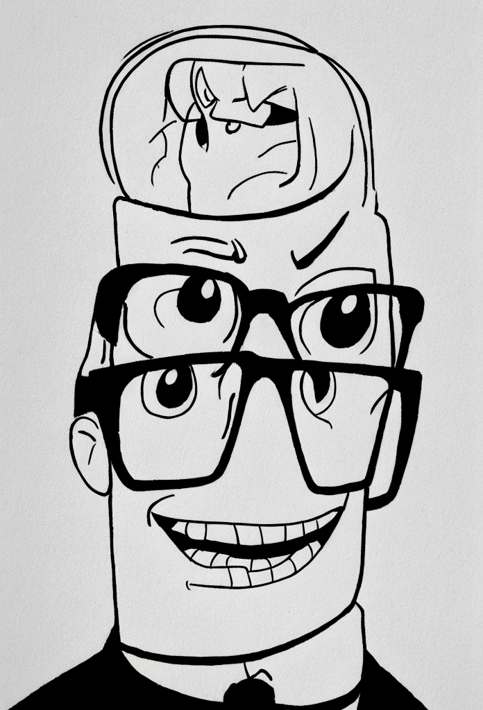 masterpiece, best quality, (Sadness_InsideOut , white turtleneck, black-framed eyewear, glasses, sadness ), pixar, cartoon, black lines, white background , colourıng page