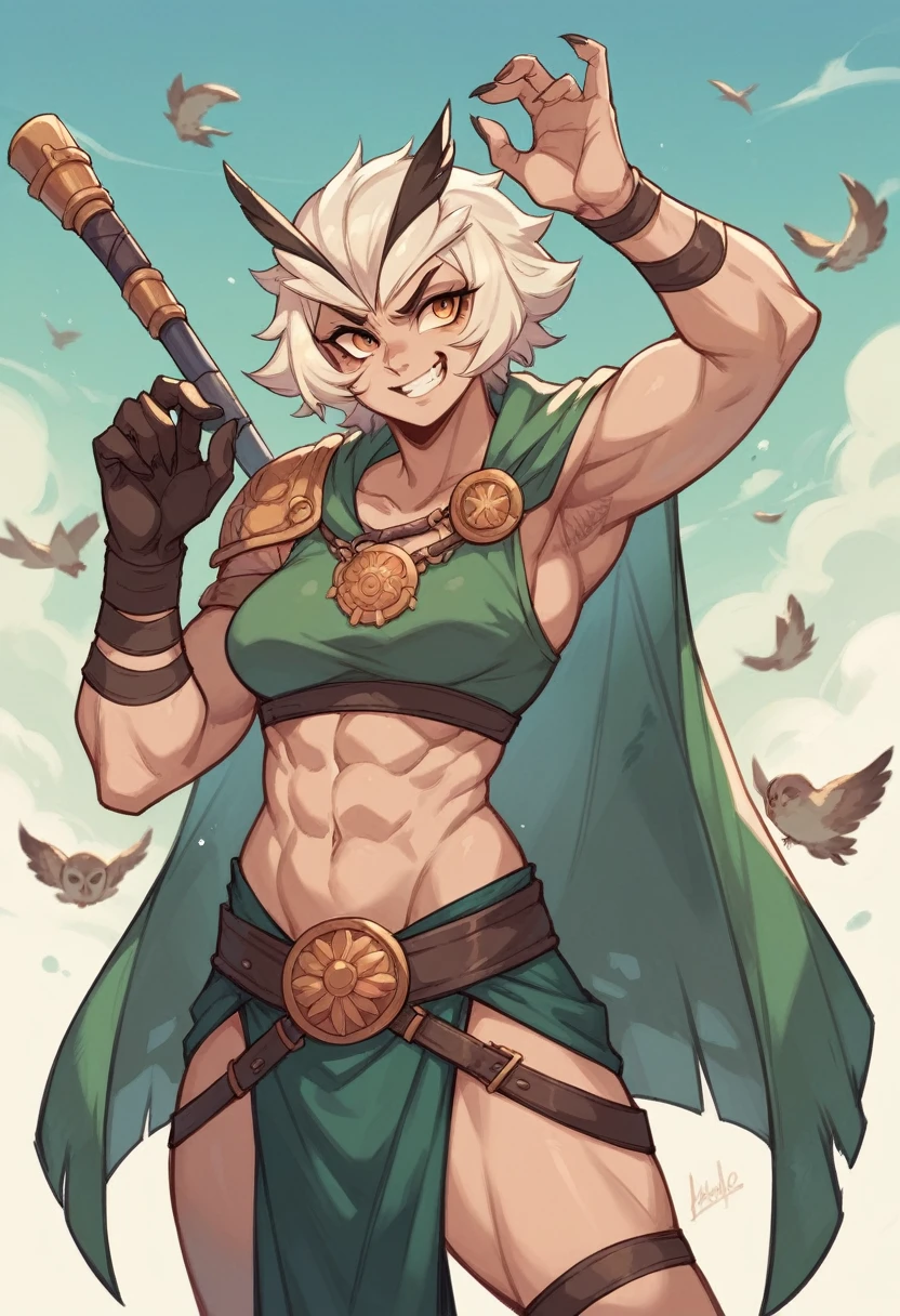 Draw an owl as a very epic gladiator 