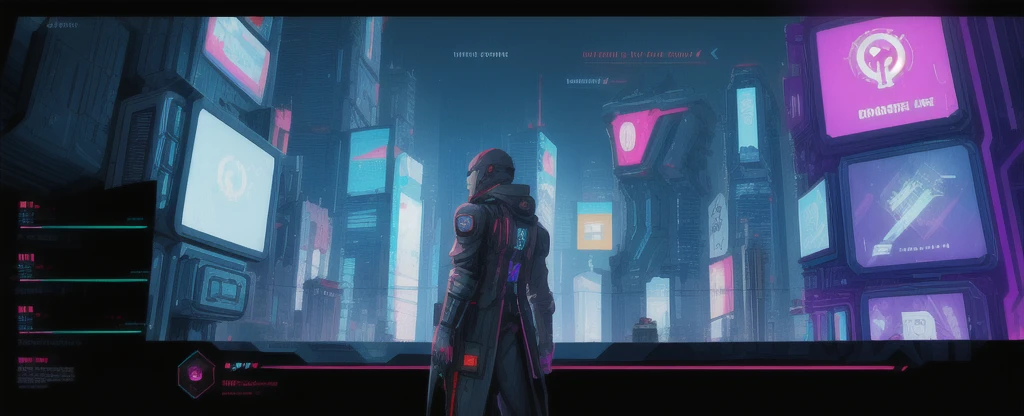 Game screen, Game main menu, futuristic cyberpunk main menu design and layout