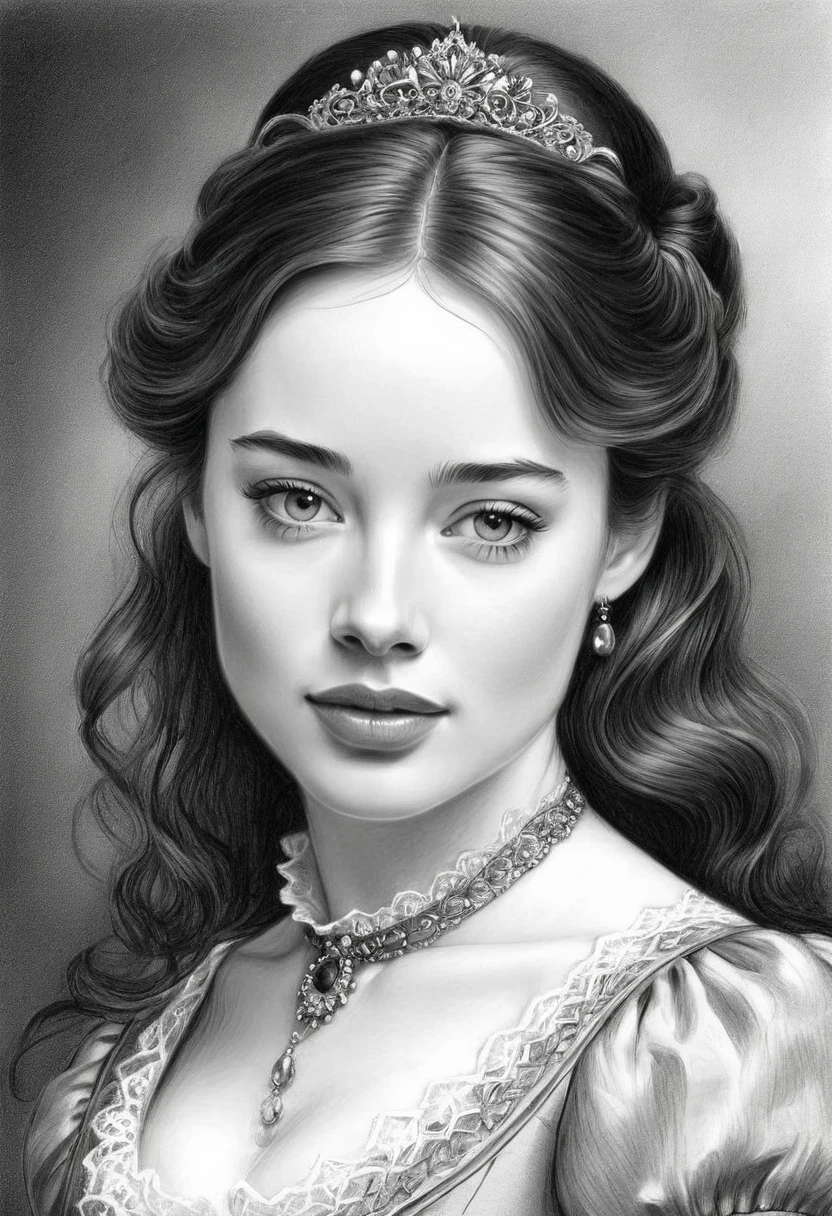A pencil sketch of a beautiful victorian women who looks like Anna Popplewell
