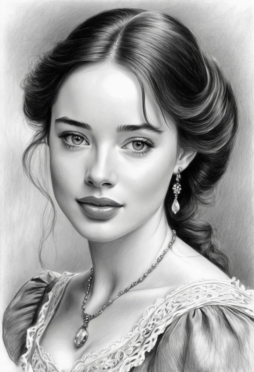 A pencil sketch of a beautiful victorian women who looks like Anna Popplewell